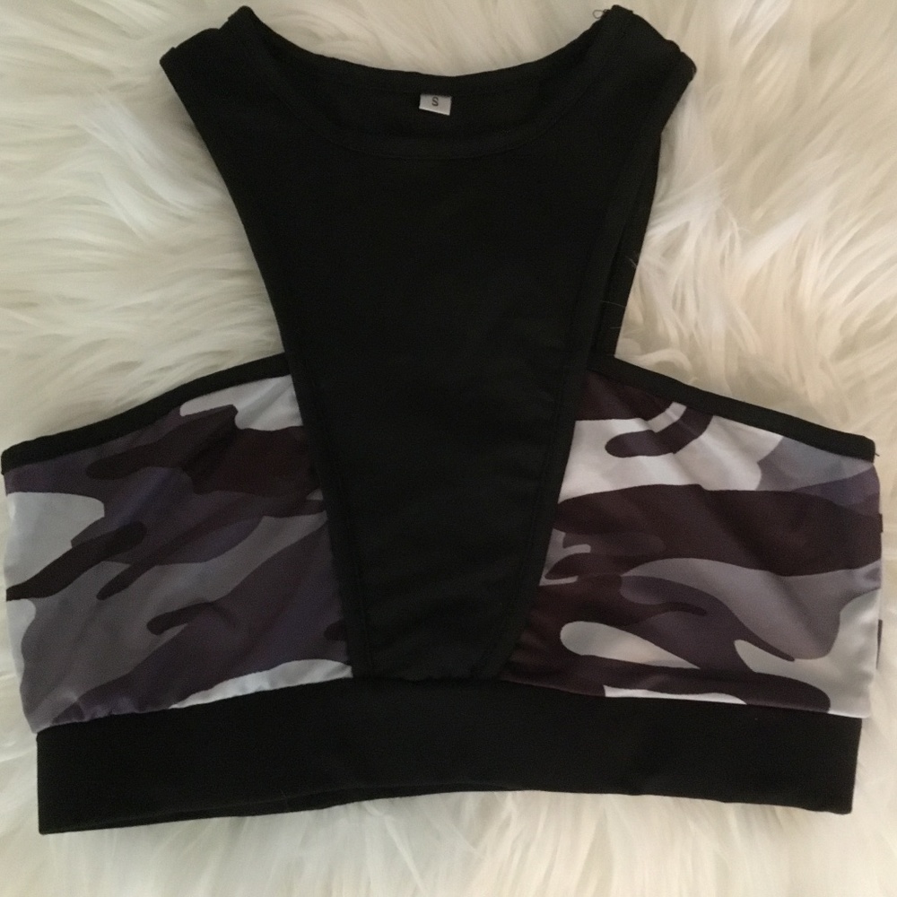 High Neck Camo Sports Bra